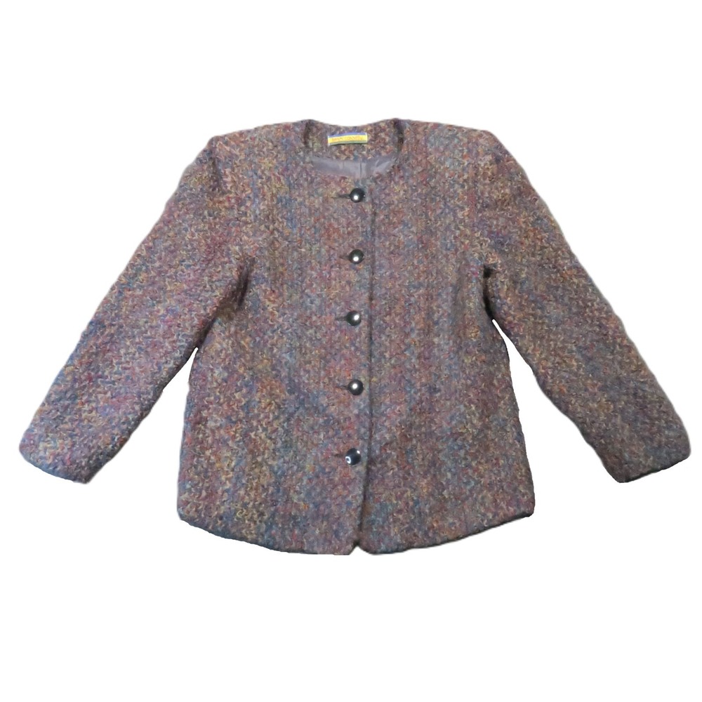 Bryn Connelly Vintage Boucle Jacket 10 Confetti‎ Tweed 80s USA Academia Grandma
